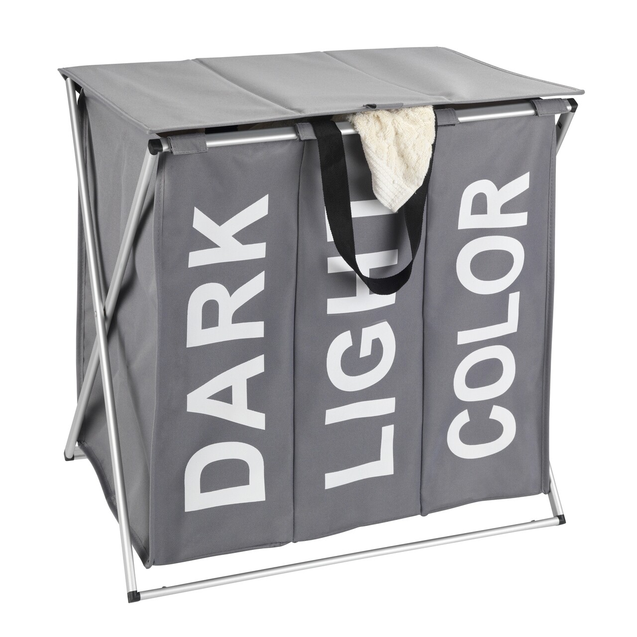 Cos de rufe cu 3 compartimente, Wenko, Trio Top, 118 L, 57 x 57 x 38 cm, poliester/aluminiu, gri - imagine 7